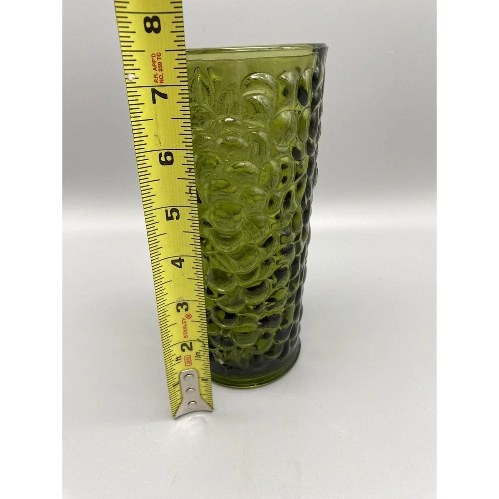Mid-Century Modern Indiana Avacado Green‎ Glass Vase W/Embossed Grapes
